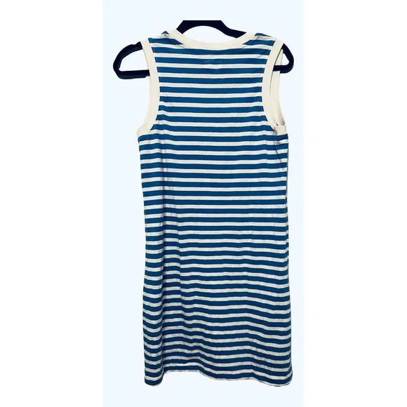 Pact 100% Organic Cotton Blue White Striped Pullover Mini Dress Size Small Tank - Picture 2 of 4